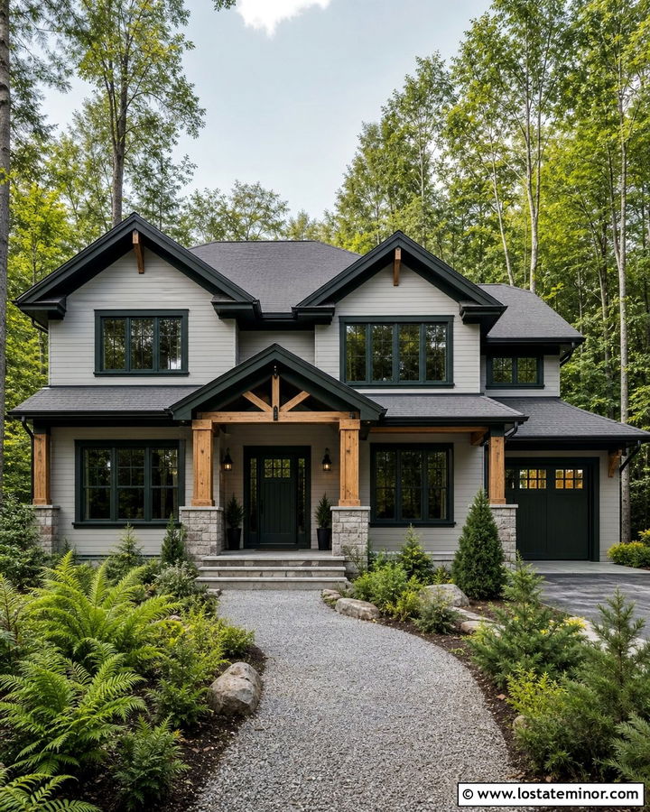 Light Gray House With Dark Green Trim - 30 Light Grey House Design With Accents Ideas