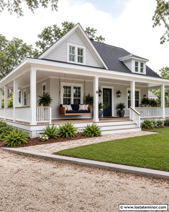 Light Gray House With Daybed And Wraparound Porch - 30 Light Grey House Design With Daybed Ideas