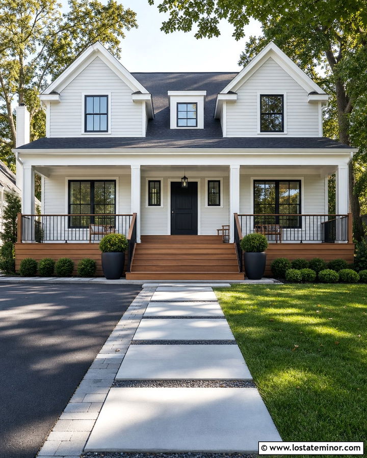 Light Gray House With Deck And Black Front Door - 30 Light Grey House Design With Deck Ideas