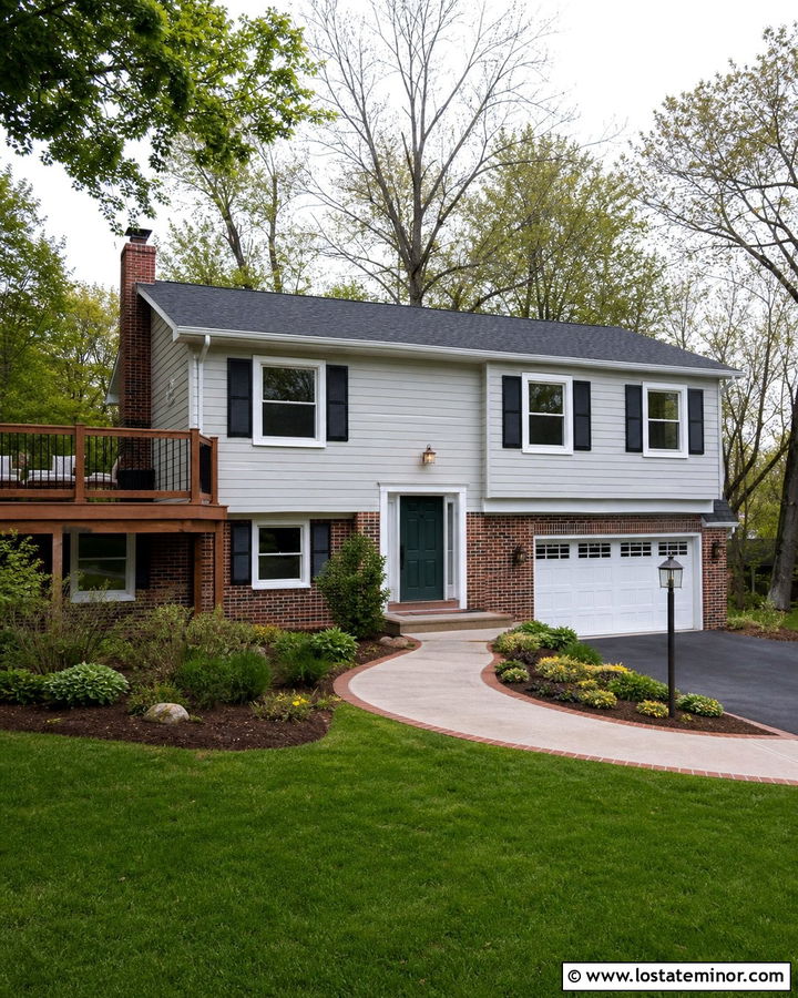 Light Gray House With Deck And Brick Accents - 30 Light Grey House Design With Deck Ideas