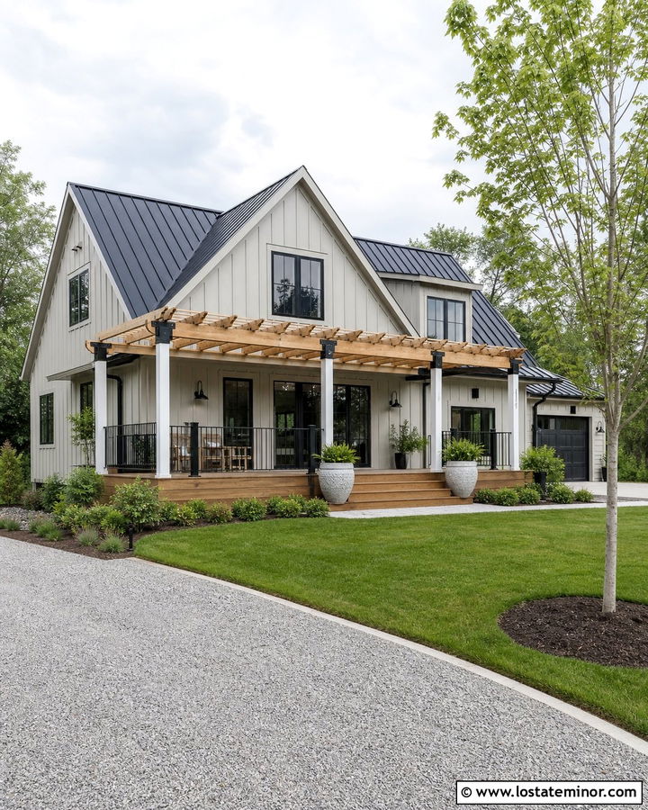 Light Gray House With Deck And Pergola - 30 Light Grey House Design With Deck Ideas