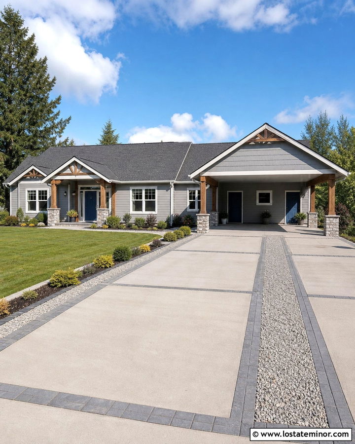 Light Gray House With Double Carport - 30 Light Grey House Design With Carport Ideas