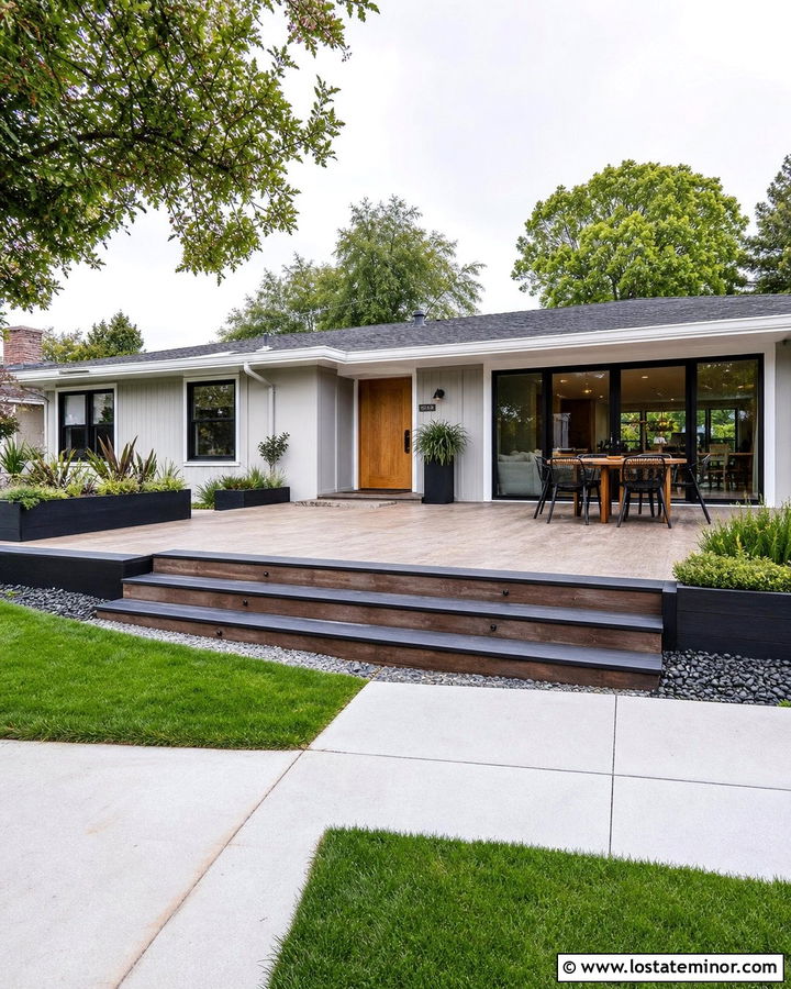 Light Gray House With Ground Level Deck - 30 Light Grey House Design With Deck Ideas