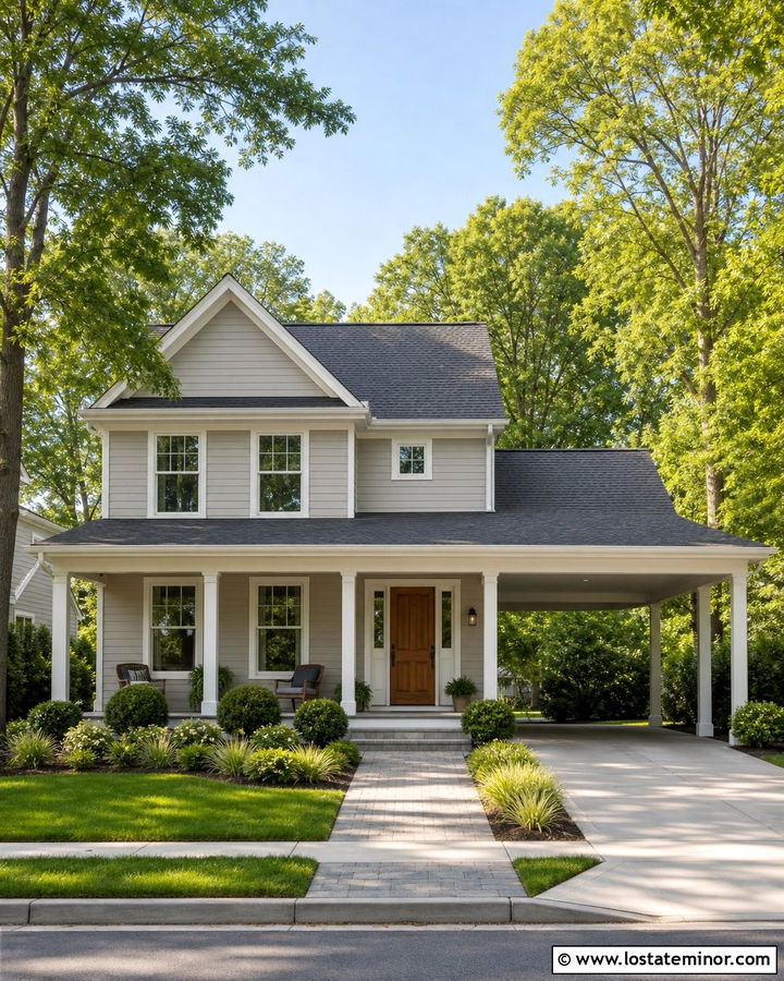 Light Gray House With Matching Carport Roof - 30 Light Grey House Design With Carport Ideas