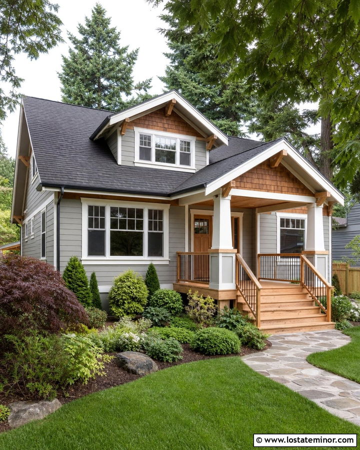 Light Gray House With Natural Cedar Deck - 30 Light Grey House Design With Deck Ideas