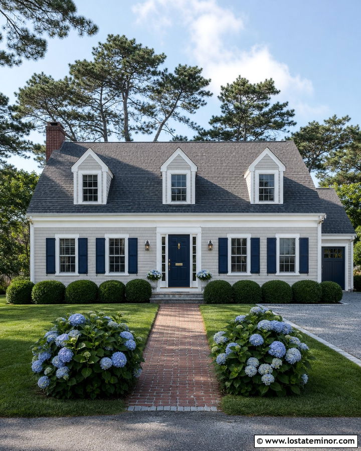 Light Gray House With Navy Blue Shutters - 30 Light Grey House Design With Accents Ideas