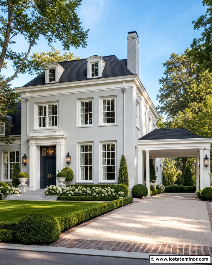 Light Gray House With Porte Cochere - 30 Light Grey House Design With Carport Ideas
