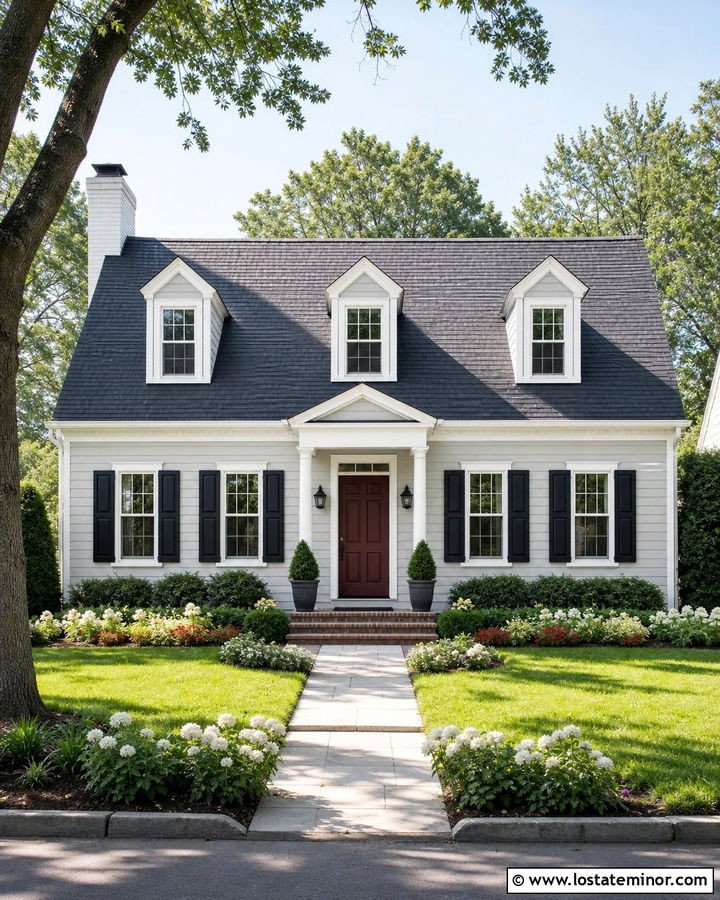 Light Gray House With Red Front Door And White Trim - 30 Light Grey House Design With Trim Ideas