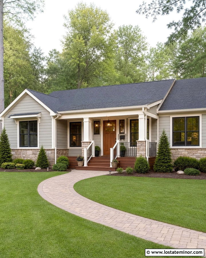 Light Gray House With Warm Brown Deck - 30 Light Grey House Design With Deck Ideas