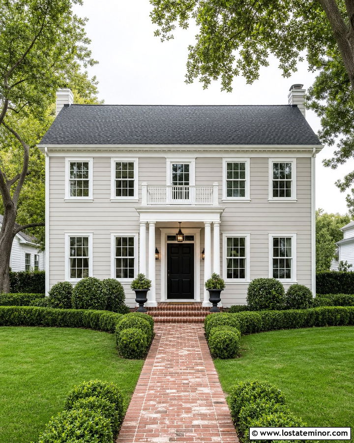 Light Gray House With White Trim And Black Door - 30 Light Grey House Design With Accents Ideas