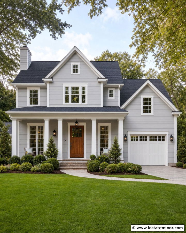 Light Gray House With White Trim - 30 Light Grey House Design With Trim Ideas