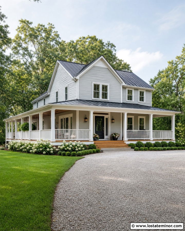 Light Gray House With Wraparound Deck - 30 Light Grey House Design With Deck Ideas