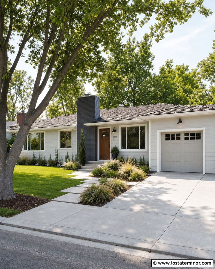 Light Gray Ranch House With Painted Brick Chimney - 30 Light Grey House Design With Chimney Ideas