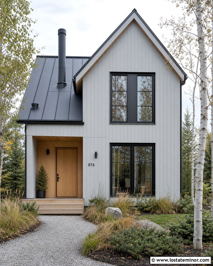 Light Gray Scandinavian House With Black Chimney - 30 Light Grey House Design With Chimney Ideas