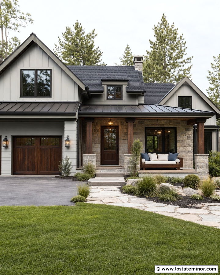 Light Gray Stone House With Wood Daybed - 30 Light Grey House Design With Daybed Ideas