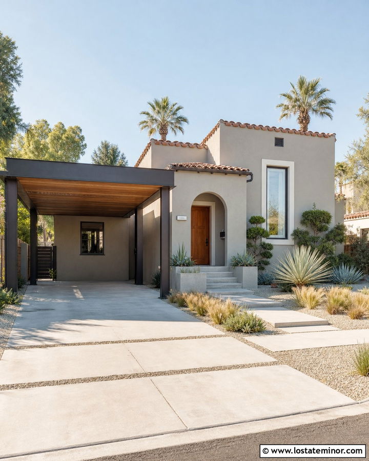 Light Gray Stucco House With Carport - 30 Light Grey House Design With Carport Ideas