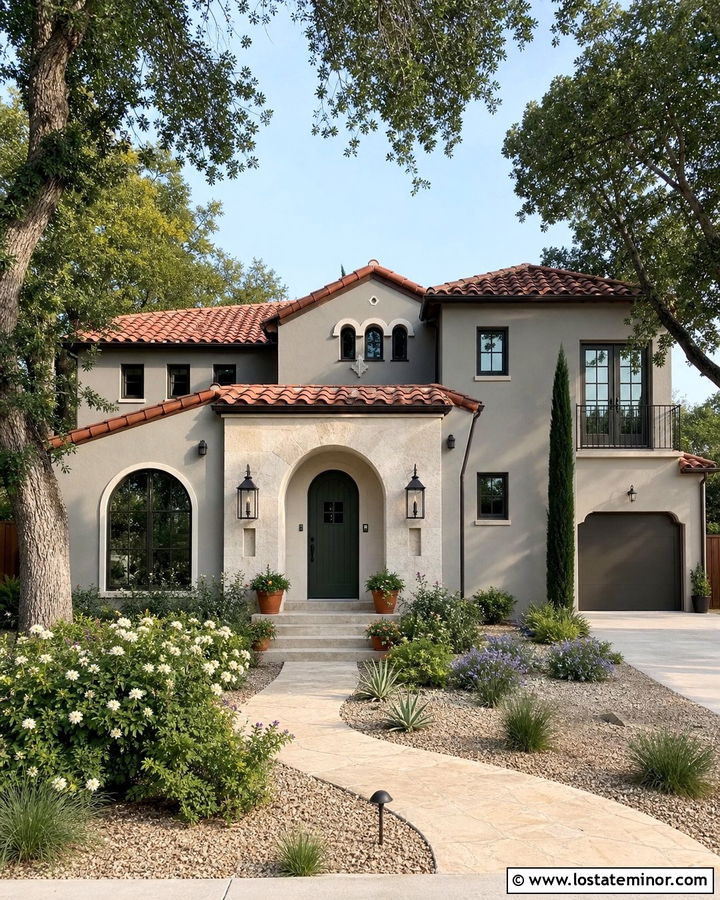Light Gray Stucco House With Terracotta Roof - 30 Light Grey House Design With Accents Ideas