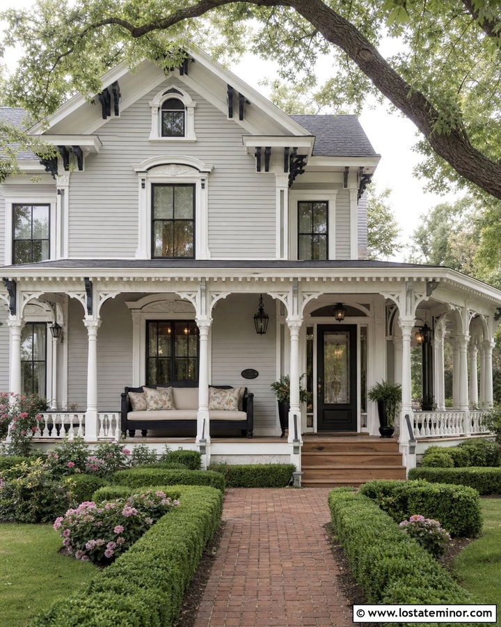 Light Gray Victorian House With Black Daybed - 30 Light Grey House Design With Daybed Ideas