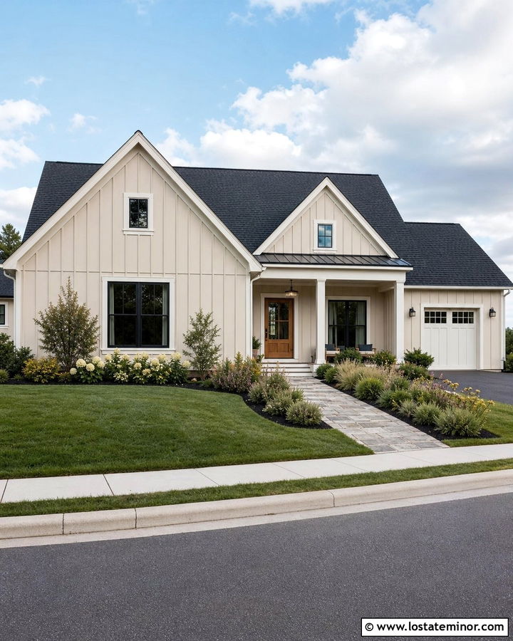 Light Greige Board And Batten With White Trim - 30 Greige House Design With Board and Batten Ideas