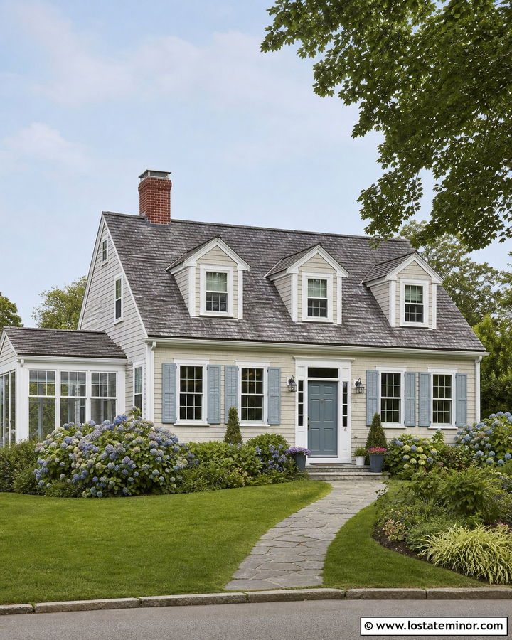 Light Greige Cape Cod With White Sunroom - 30 Greige House Design With Sunroom Ideas