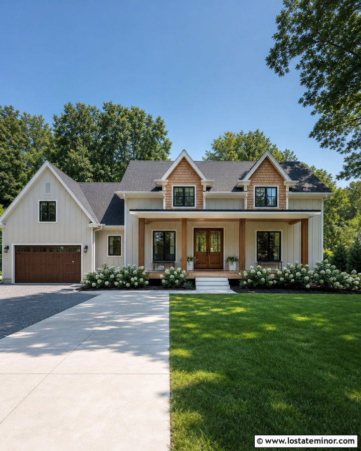 Light Greige Farmhouse With Cedar Shake Dormers - 30 Greige House Design With Cedar Shake Ideas