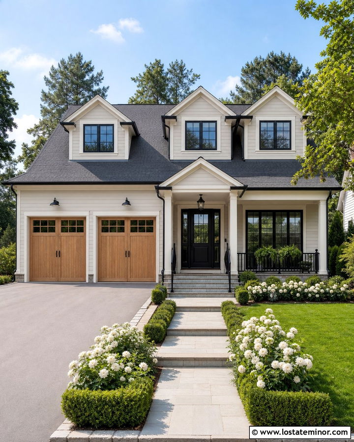 Light Greige House With Black Dormer Windows - 30 Greige House Design With Dormers Ideas