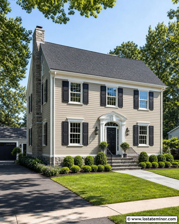Light Greige House With Black Front Door - 30 Greige House Design With Entry Door Ideas