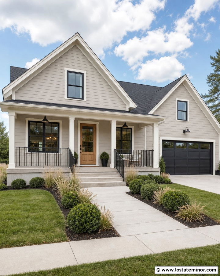 Light Greige House With Black Railings - 30 Greige House Design With Railings Ideas