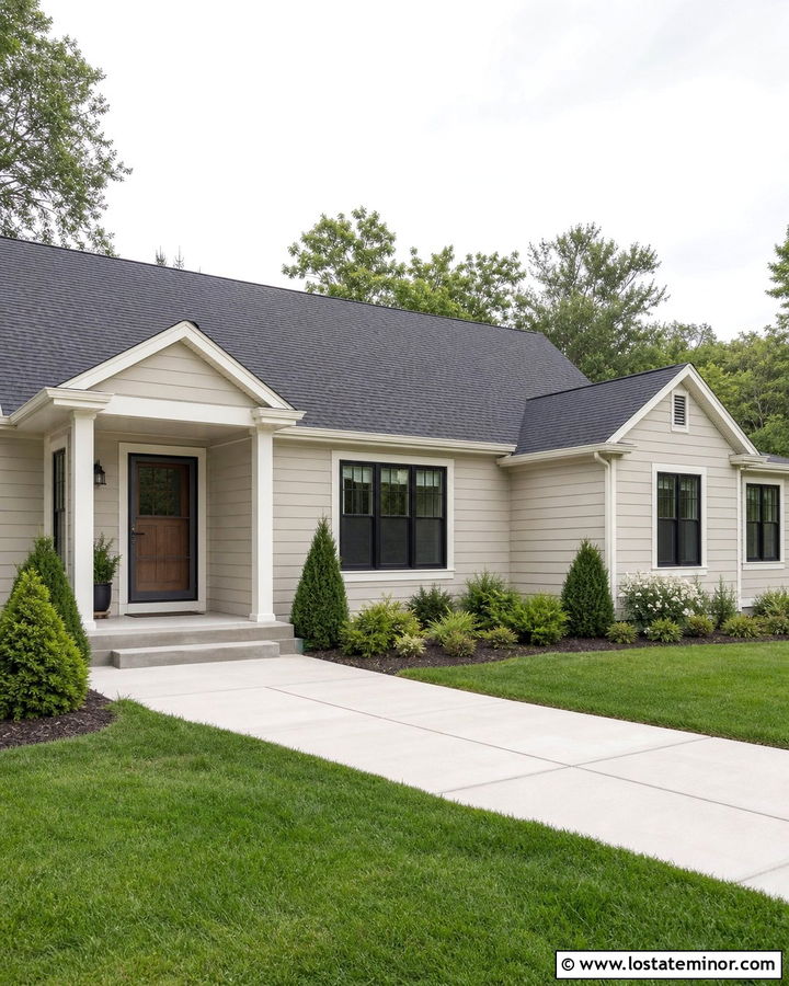 Light Greige House With Black Screen Door - 30 Greige House Design With Screen Door Ideas