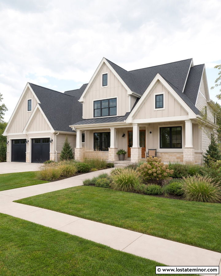 Light Greige House With Charcoal Shingles - 30 Greige House Design With Shingles Ideas