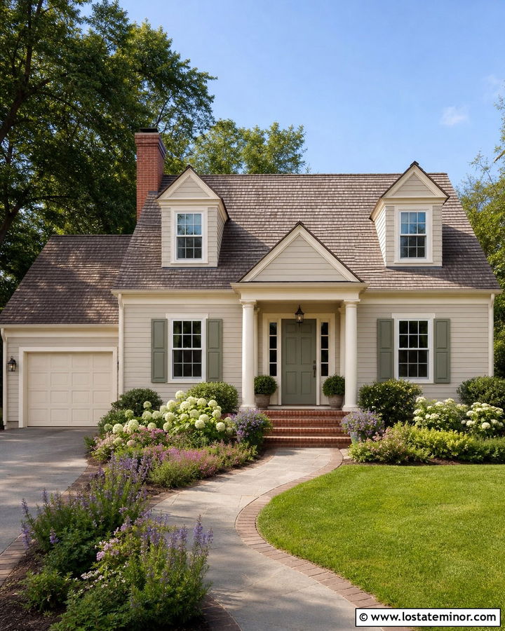 Light Greige House With Cream Garage Door - 30 Greige House Design With Garage Door Ideas