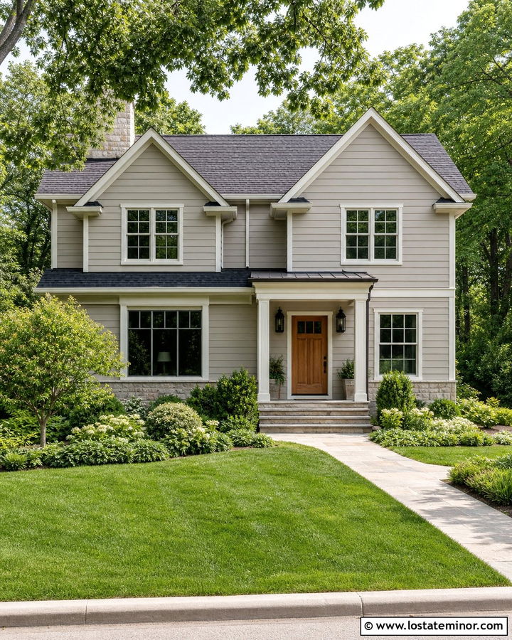 Light Greige Lap Siding With White Trim - 30 Greige House Design With Siding Ideas