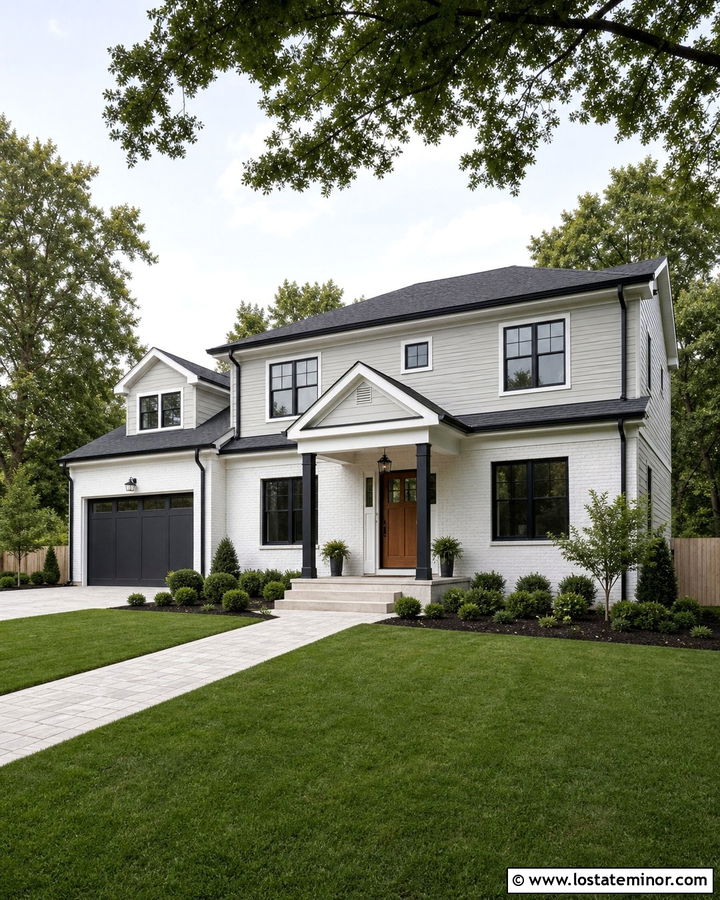 Light Grey And White Brick House With Portico - 30 Light Grey House Design With Portico Ideas