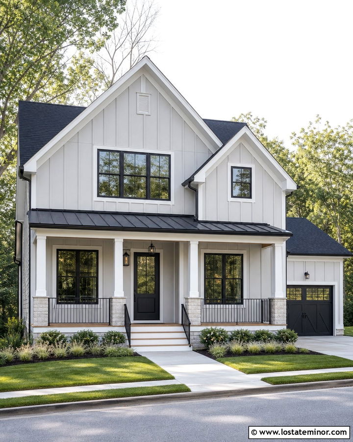 Light Grey Board And Batten House With Front Porch - 30 Light Grey House Design With Front Porch Ideas