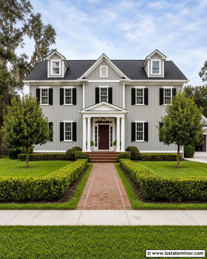 Light Grey Board and Batten Colonial House - 30 Light Grey House Design With Board and Batten Ideas