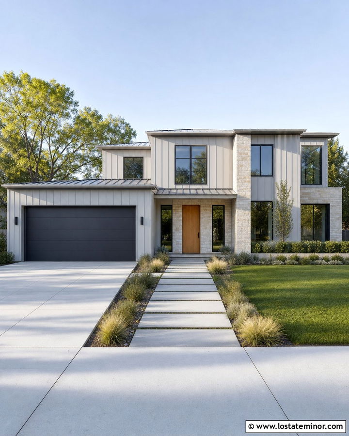 Light Grey Board and Batten Contemporary House - 30 Light Grey House Design With Board and Batten Ideas