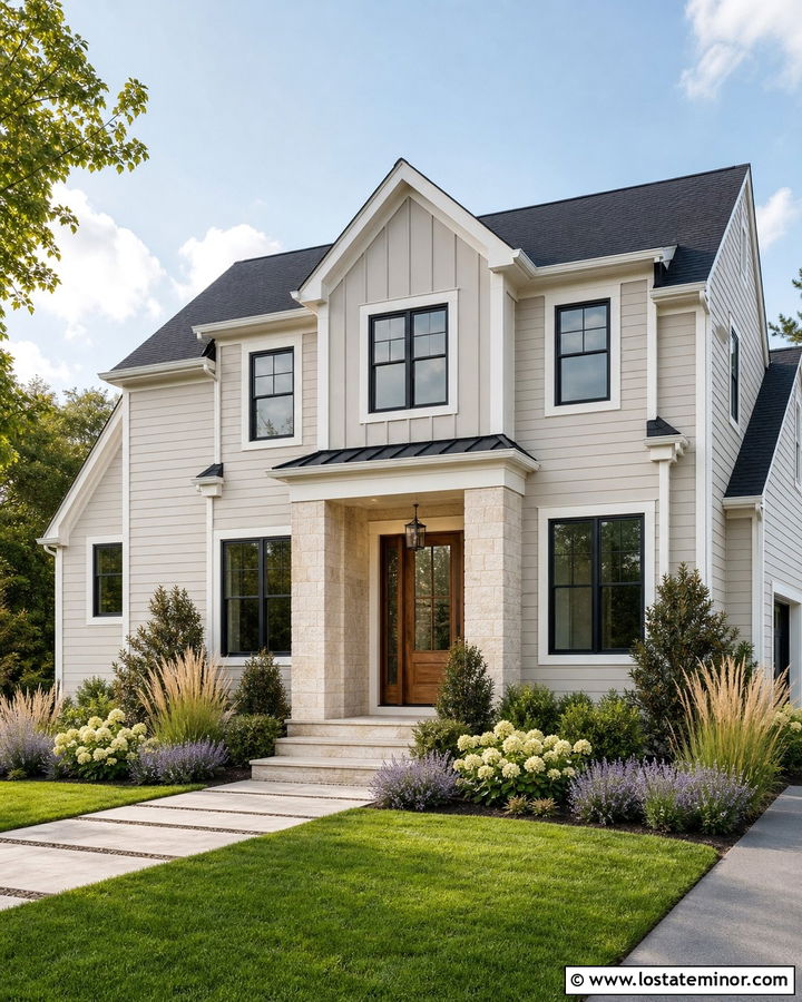 Light Grey Board and Batten Transitional House - 30 Light Grey House Design With Board and Batten Ideas