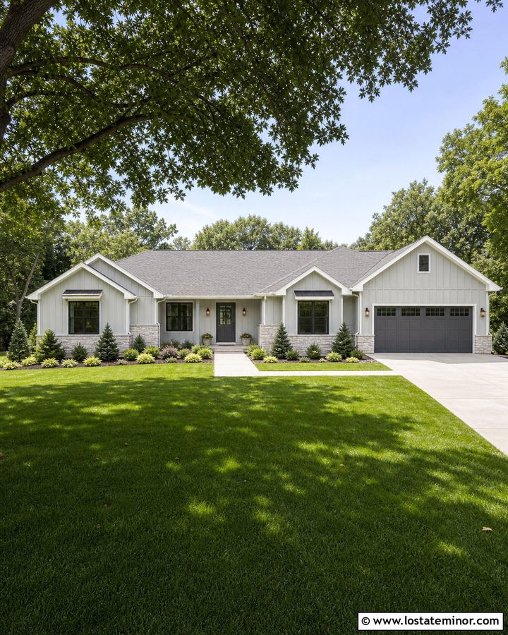 Light Grey Board and Batten With A Grey Roof - 30 Light Grey House Design With Board and Batten Ideas