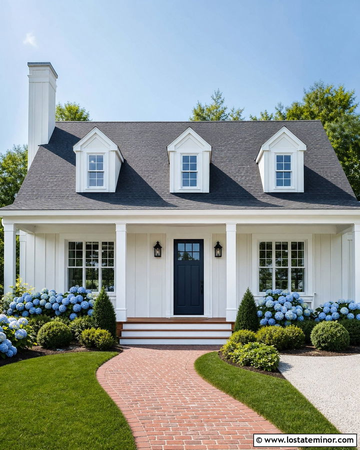 Light Grey Board and Batten With A Navy Front Door - 30 Light Grey House Design With Board and Batten Ideas
