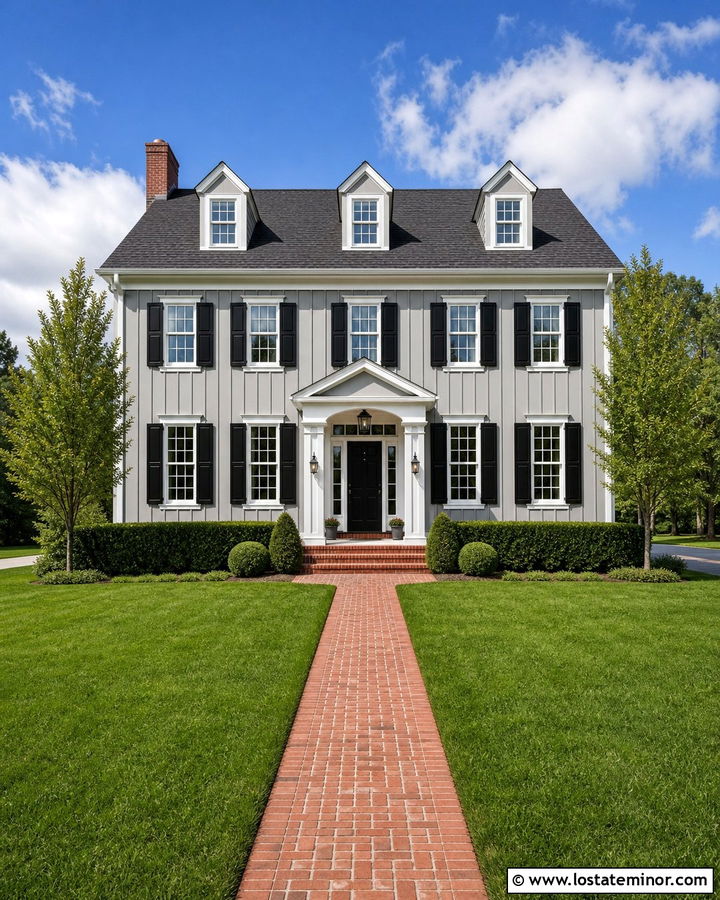 Light Grey Board and Batten With Black Shutters - 30 Light Grey House Design With Board and Batten Ideas