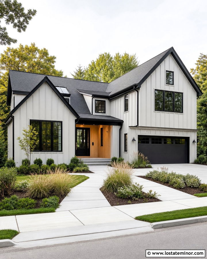 Light Grey Board and Batten With Black Trim - 30 Light Grey House Design With Board and Batten Ideas