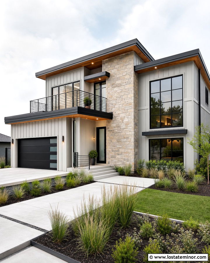 Light Grey Board and Batten With Black Windows - 30 Light Grey House Design With Board and Batten Ideas