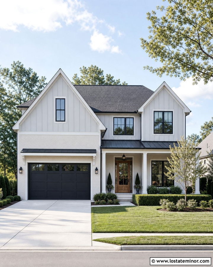 Light Grey Board and Batten With White Brick - 30 Light Grey House Design With Board and Batten Ideas