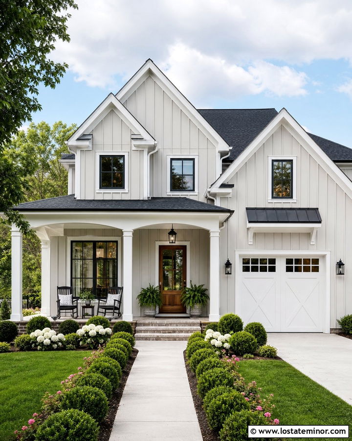 Light Grey Board and Batten With White Trim - 30 Light Grey House Design With Board and Batten Ideas