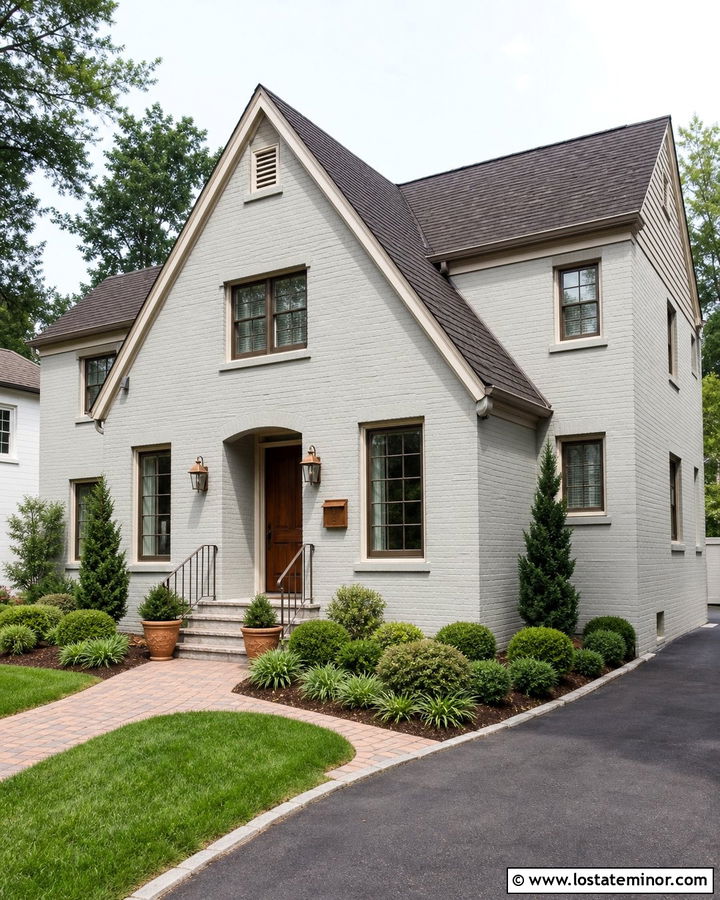 Light Grey Brick House With Copper Mailbox - 30 Light Grey House Design With Mailbox Ideas