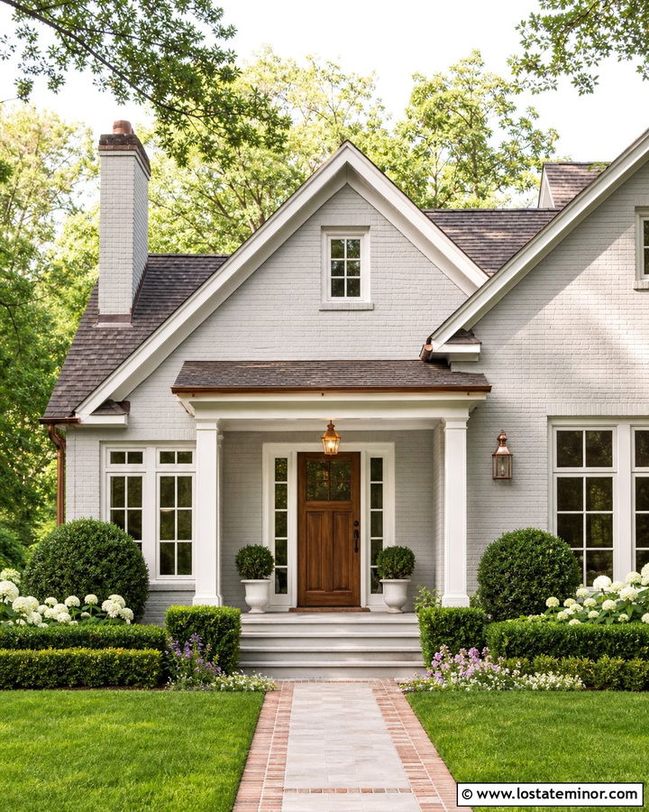 Light Grey Brick House With White Window Frames - 30 Light Grey House Design With Window Frames Ideas