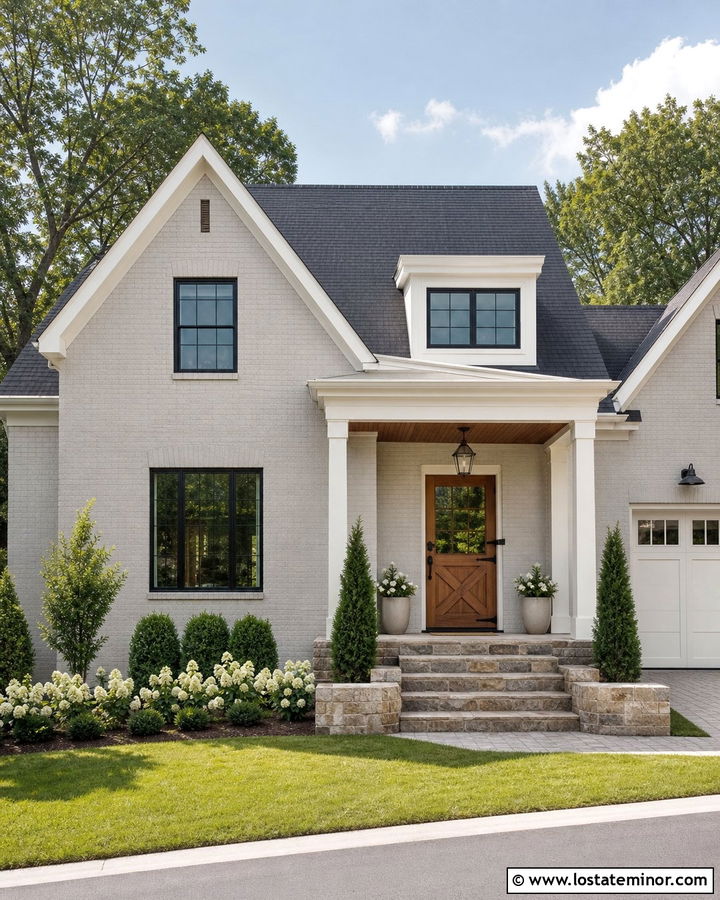 Light Grey Brick House With Wood Dutch Door - 30 Light Grey House Design With Dutch Door Ideas