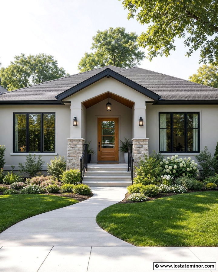 Light Grey Bungalow With Black Window Frames - 30 Light Grey House Design With Window Frames Ideas
