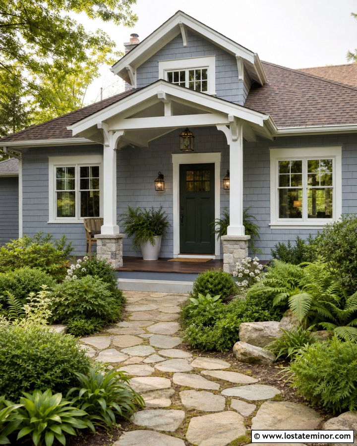 Light Grey Bungalow With Bracketed Portico - 30 Light Grey House Design With Portico Ideas