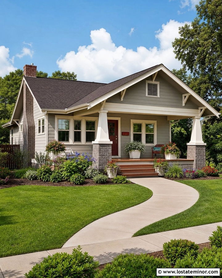 Light Grey Bungalow With Red Mailbox - 30 Light Grey House Design With Mailbox Ideas